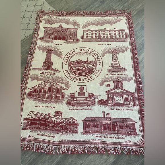 Vintage Southridge, Massachusetts Throw Blanket 64” x 48” approx. with landmarks - Picture 2 of 5
